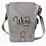 9002B - GREY LEATHER (PU) WINE BAG WITH (IT'S WINE TIME) MONOGRAMMED